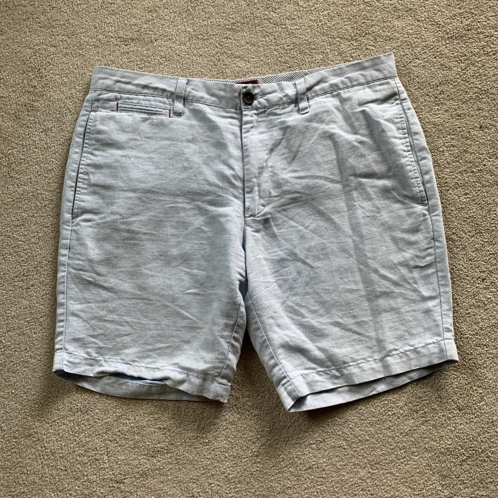 Untuckit Shorts Men 34 (36) Blue Chino Flat Front Linen Blend 8.5" Inseam Preppy